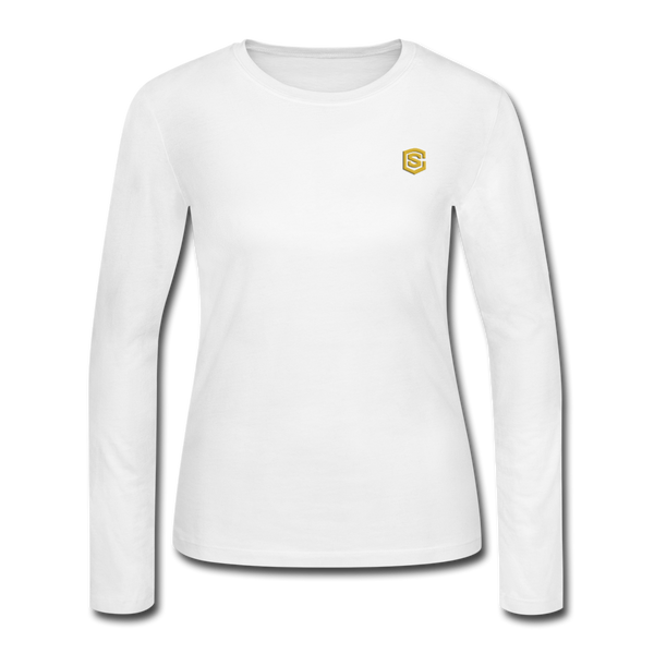 Women's Long Sleeve Jersey T-Shirt  WITH GOLD  LOGO - white