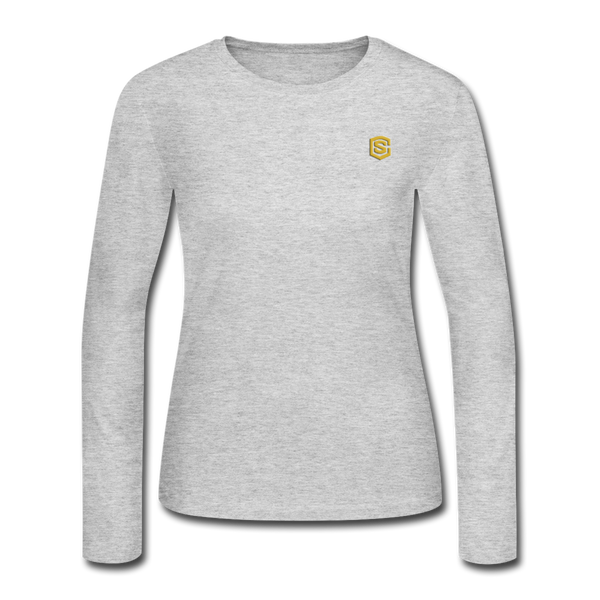 Women's Long Sleeve Jersey T-Shirt  WITH GOLD  LOGO - gray