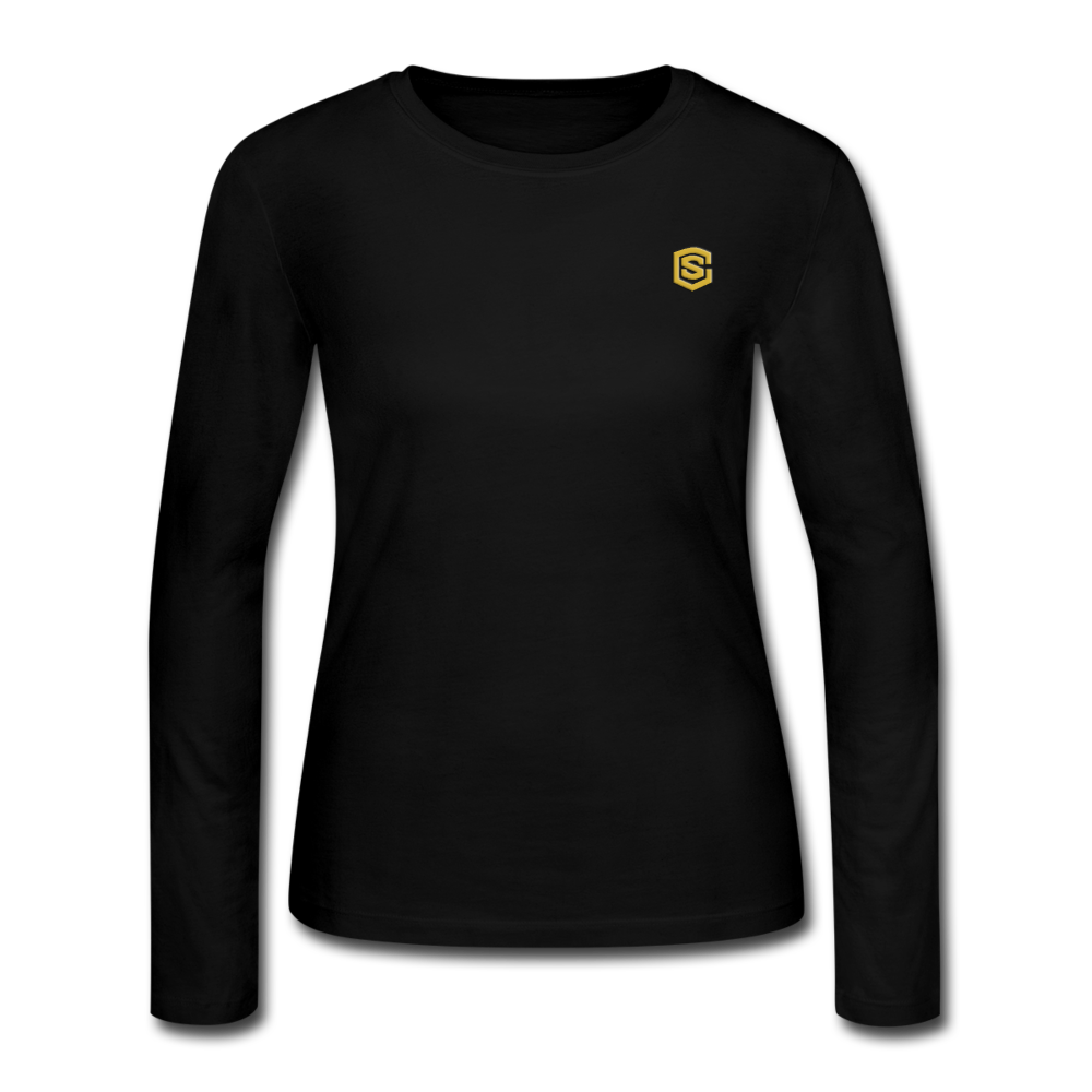 Women's Long Sleeve Jersey T-Shirt  WITH GOLD  LOGO - black