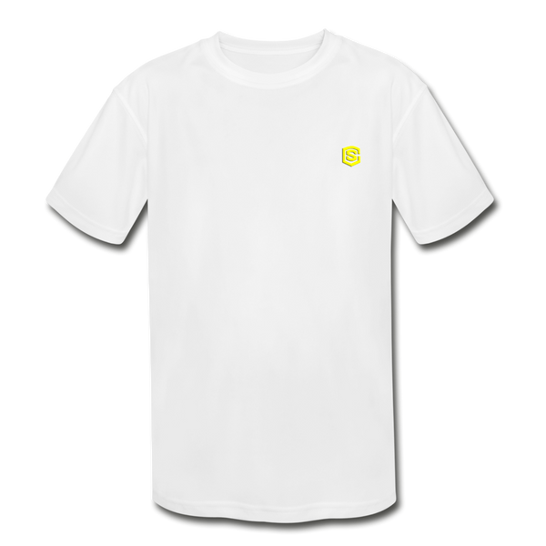 Kids' Moisture Wicking Performance T-Shirt  WITH YELLOW  LOGO - white