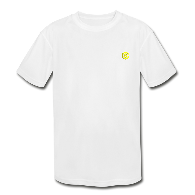 Kids' Moisture Wicking Performance T-Shirt  WITH YELLOW  LOGO - white