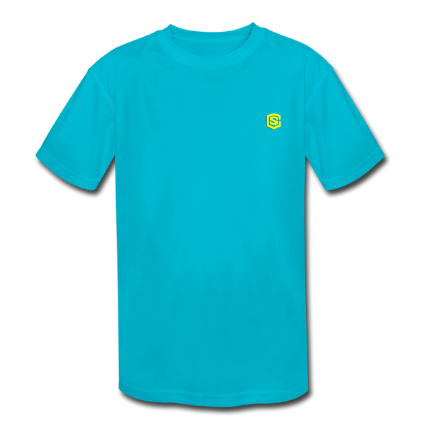 Kids' Moisture Wicking Performance T-Shirt  WITH YELLOW  LOGO - turquoise