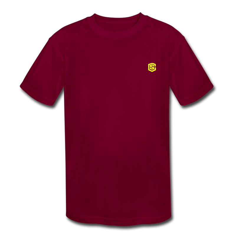 Kids' Moisture Wicking Performance T-Shirt  WITH YELLOW  LOGO - burgundy