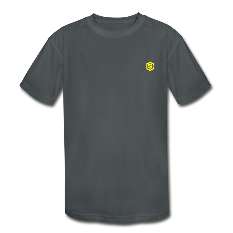 Kids' Moisture Wicking Performance T-Shirt  WITH YELLOW  LOGO - charcoal