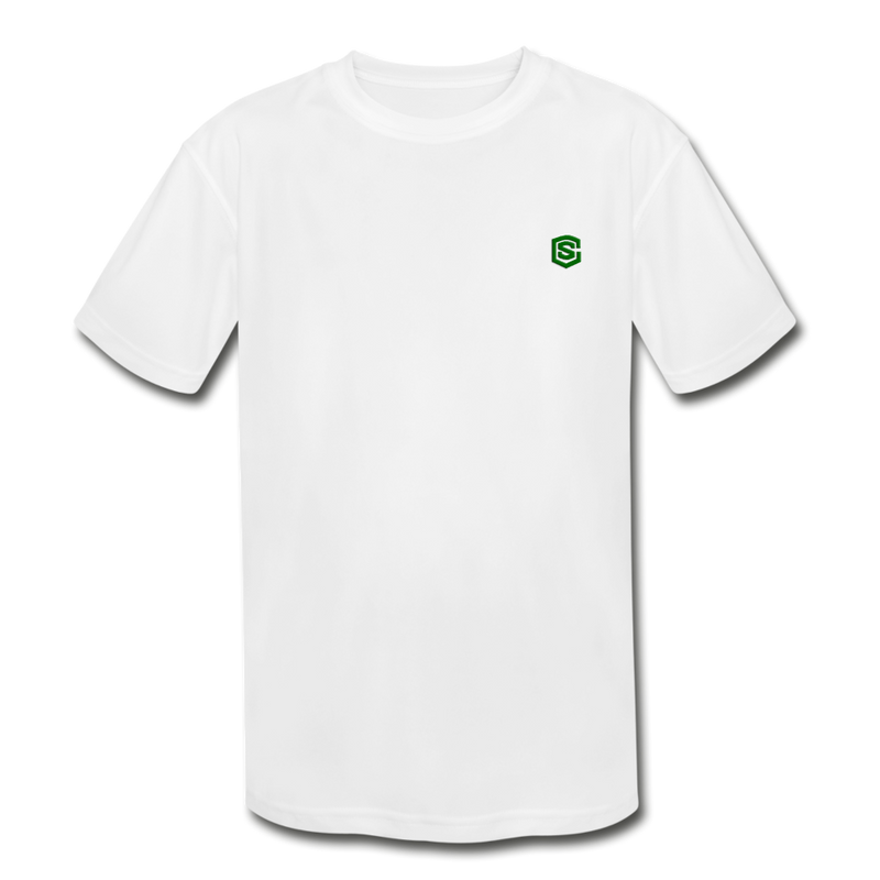 Kids' Moisture Wicking Performance T-Shirt  WITH  GREEN  LOGO - white