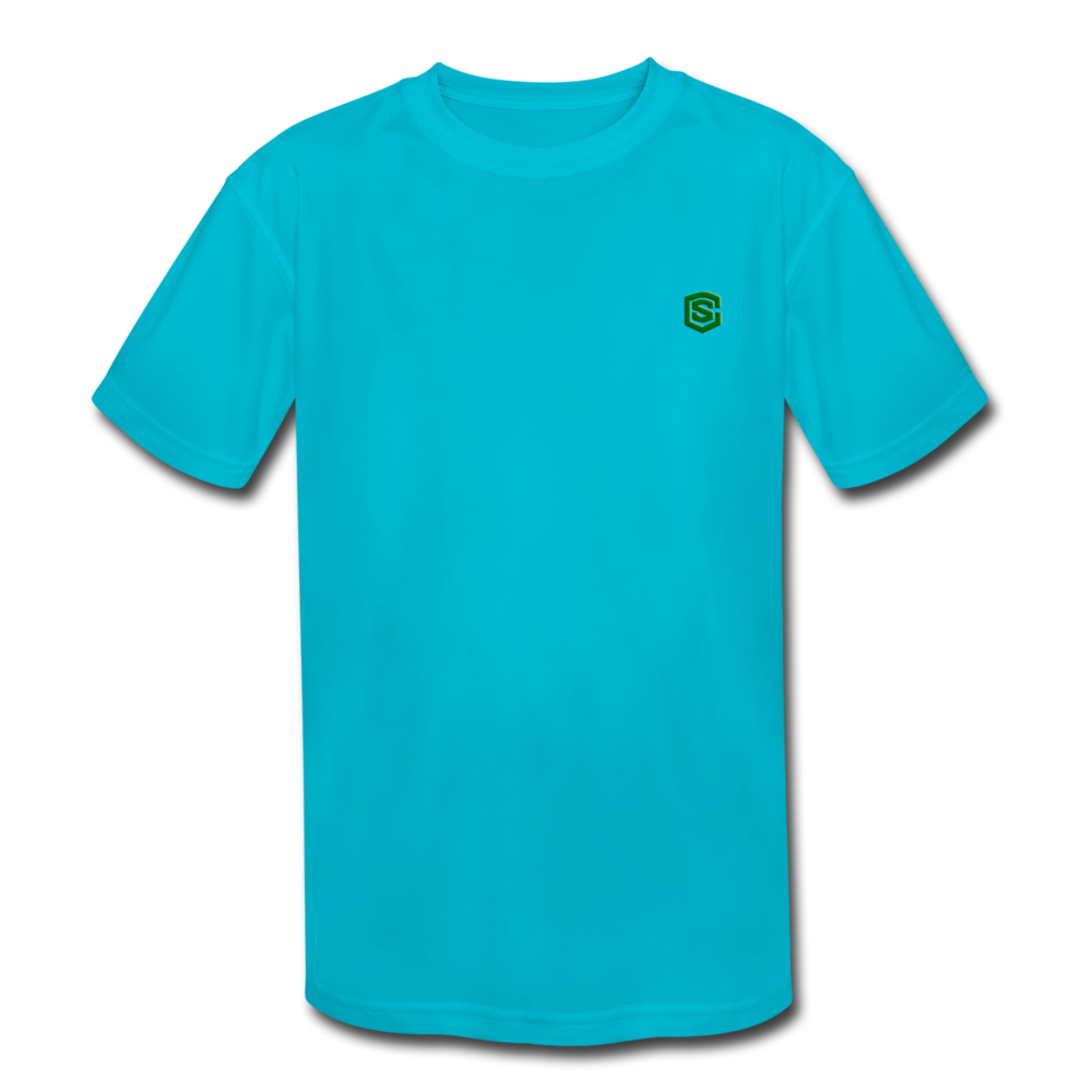 Kids' Moisture Wicking Performance T-Shirt  WITH  GREEN  LOGO - turquoise