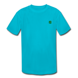 Kids' Moisture Wicking Performance T-Shirt  WITH  GREEN  LOGO - turquoise