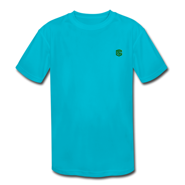 Kids' Moisture Wicking Performance T-Shirt  WITH  GREEN  LOGO - turquoise