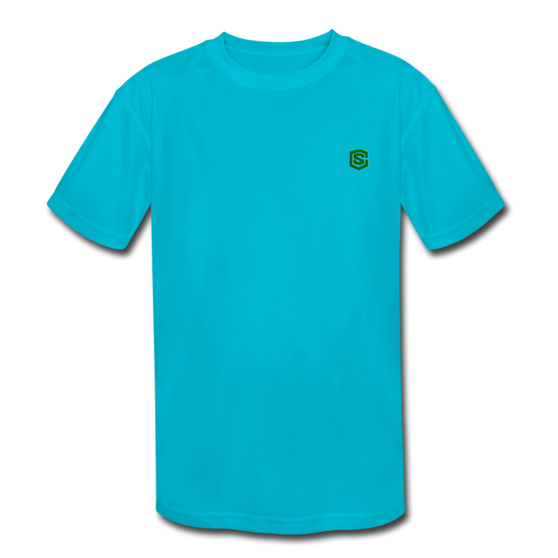 Kids' Moisture Wicking Performance T-Shirt  WITH  GREEN  LOGO - turquoise