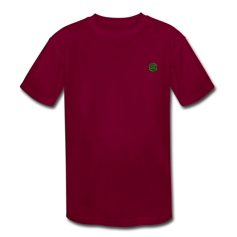 Kids' Moisture Wicking Performance T-Shirt  WITH  GREEN  LOGO - burgundy