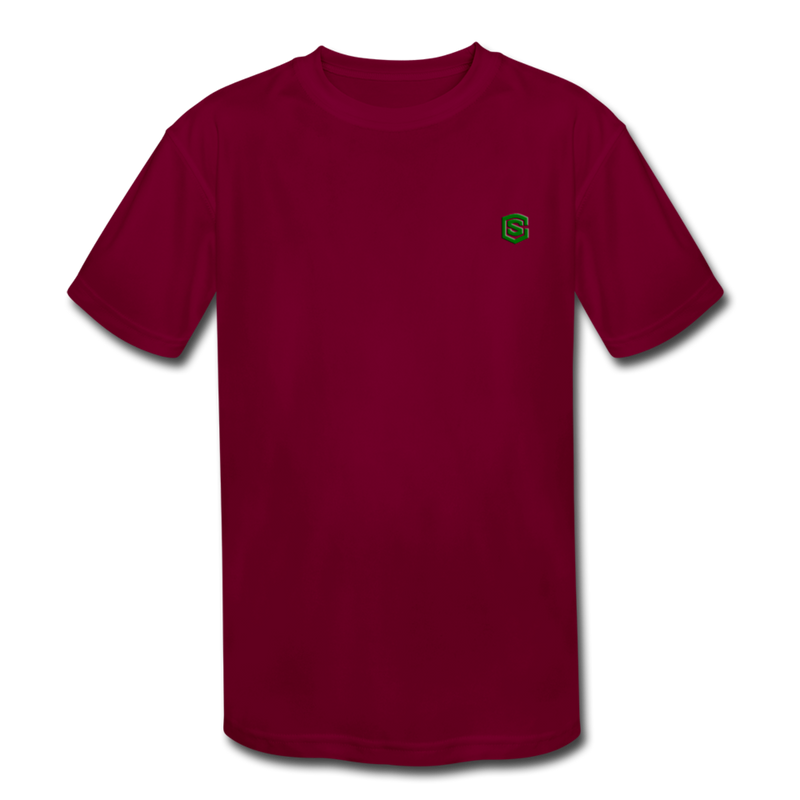 Kids' Moisture Wicking Performance T-Shirt  WITH  GREEN  LOGO - burgundy