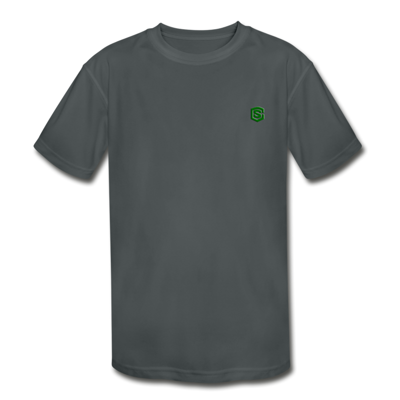 Kids' Moisture Wicking Performance T-Shirt  WITH  GREEN  LOGO - charcoal