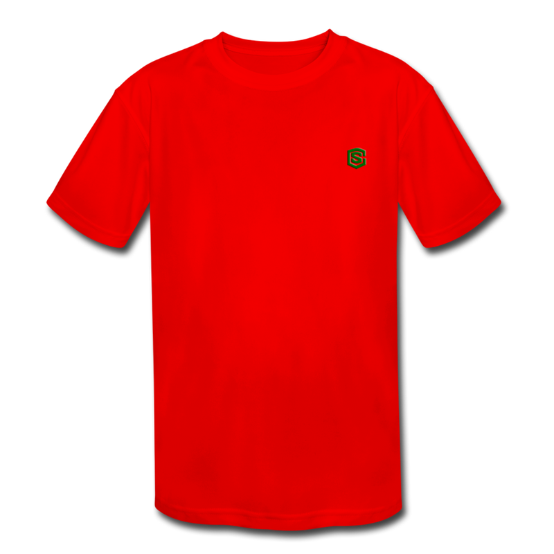 Kids' Moisture Wicking Performance T-Shirt  WITH  GREEN  LOGO - red