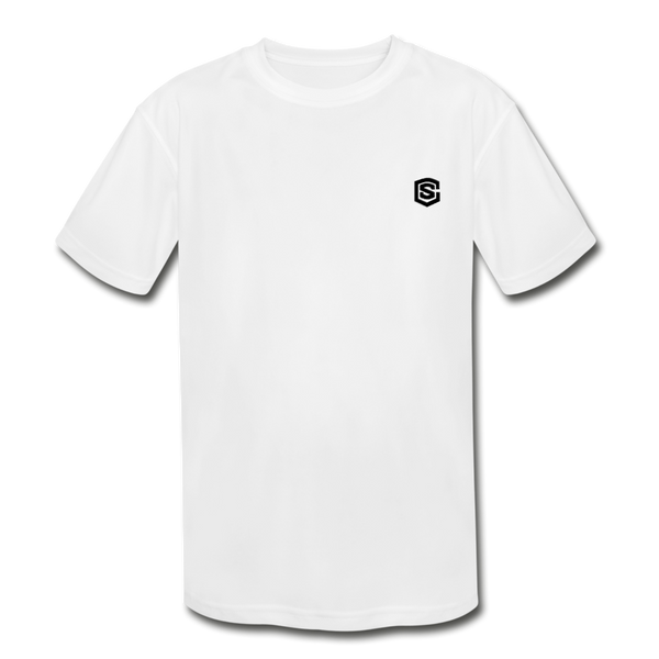 Kids' Moisture Wicking Performance T-Shirt  WITH  BLACK LOGO - white