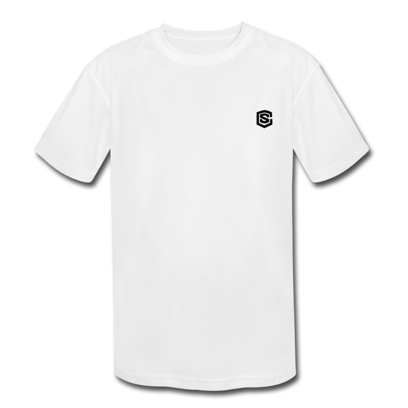 Kids' Moisture Wicking Performance T-Shirt  WITH  BLACK LOGO - white