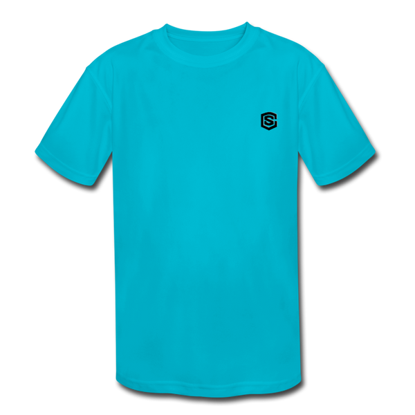 Kids' Moisture Wicking Performance T-Shirt  WITH  BLACK LOGO - turquoise