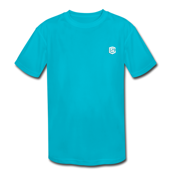 Kids' Moisture Wicking Performance T-Shirt  WITH  WHITE  LOGO - turquoise