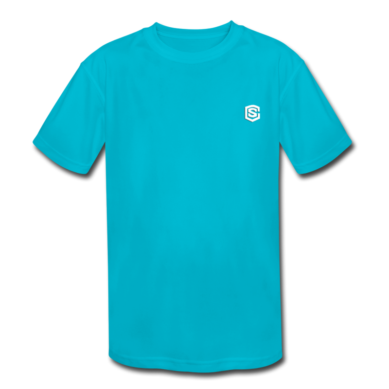 Kids' Moisture Wicking Performance T-Shirt  WITH  WHITE  LOGO - turquoise