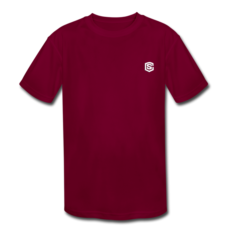 Kids' Moisture Wicking Performance T-Shirt  WITH  WHITE  LOGO - burgundy