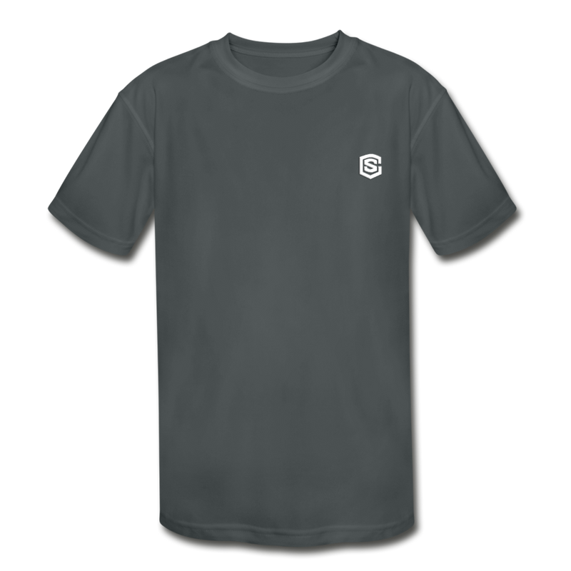 Kids' Moisture Wicking Performance T-Shirt  WITH  WHITE  LOGO - charcoal