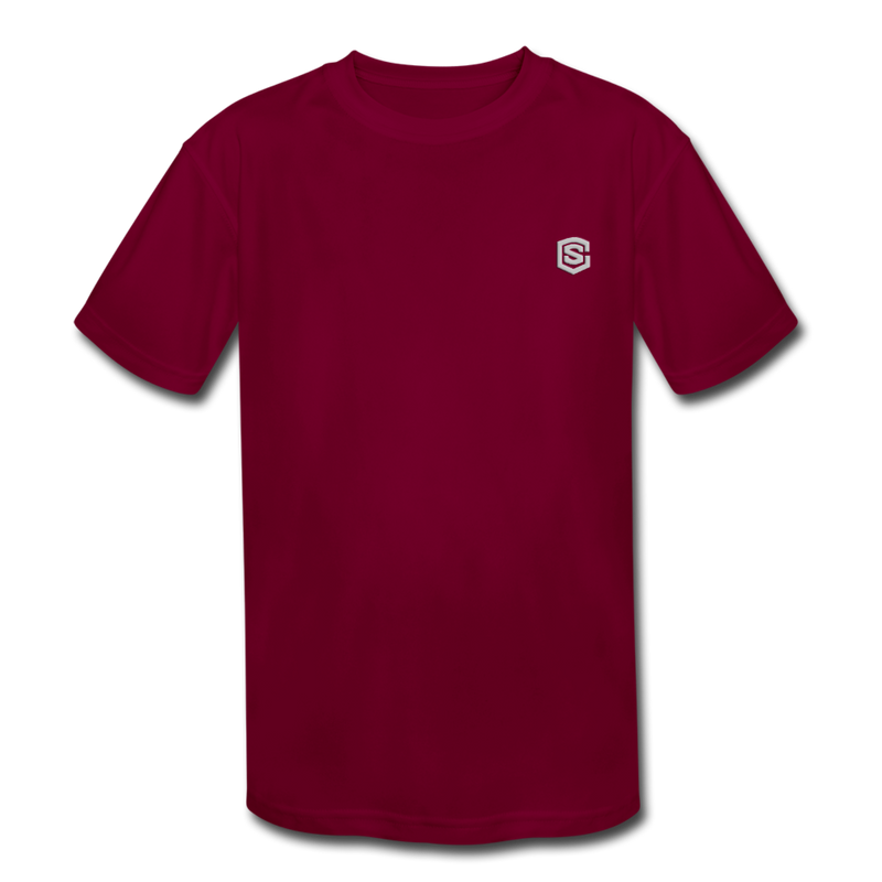 Kids' Moisture Wicking Performance T-Shirt  WITH SILIVER  LOGO - burgundy