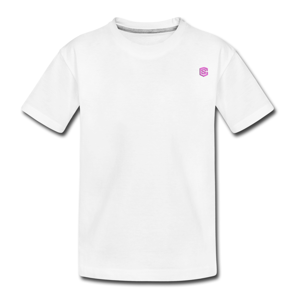Kid’s Premium Organic T-Shirt  WITH  PINK  LOGO - white