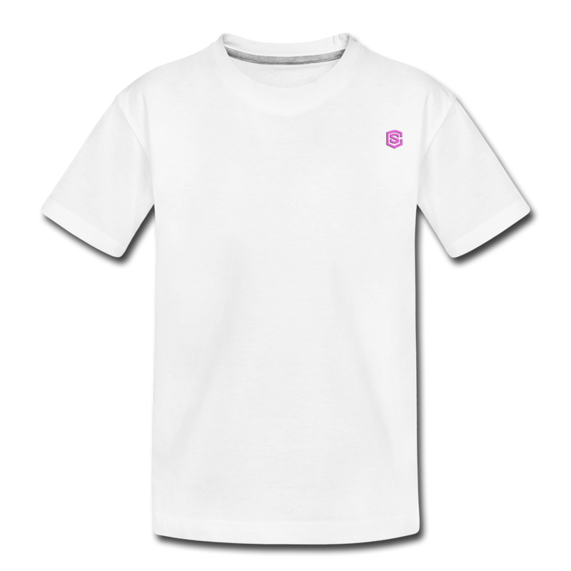 Kid’s Premium Organic T-Shirt  WITH  PINK  LOGO - white