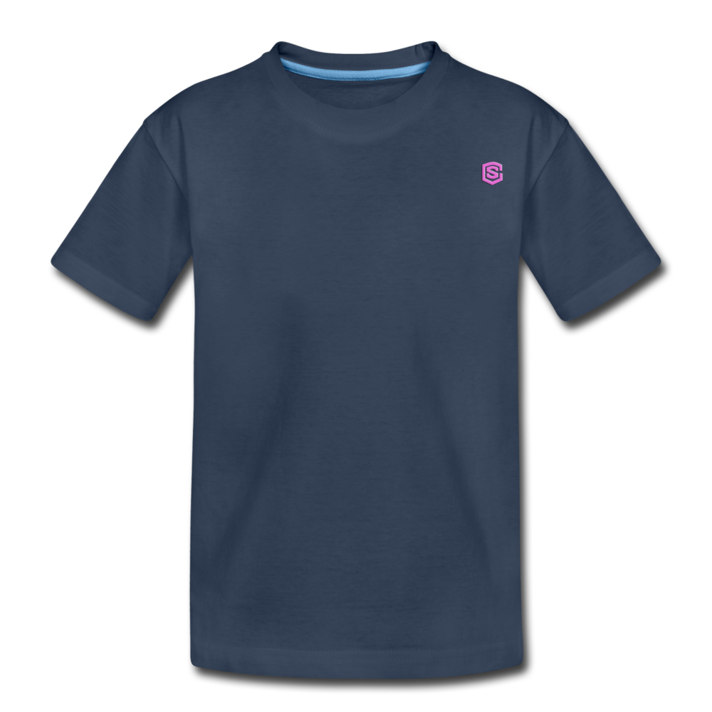 Kid’s Premium Organic T-Shirt  WITH  PINK  LOGO - navy