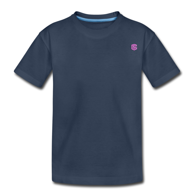 Kid’s Premium Organic T-Shirt  WITH  PINK  LOGO - navy