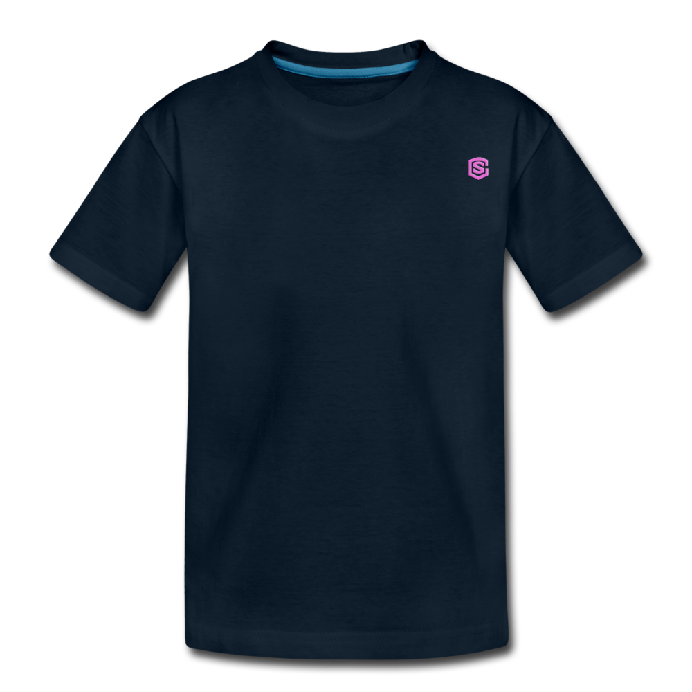 Kid’s Premium Organic T-Shirt  WITH  PINK  LOGO - deep navy