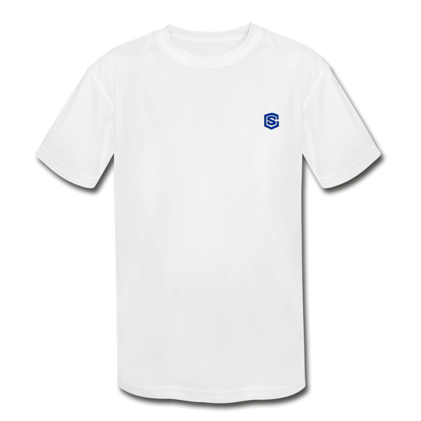 Kids' Moisture Wicking Performance T-Shirt  WITH BLUE  LOGO - white