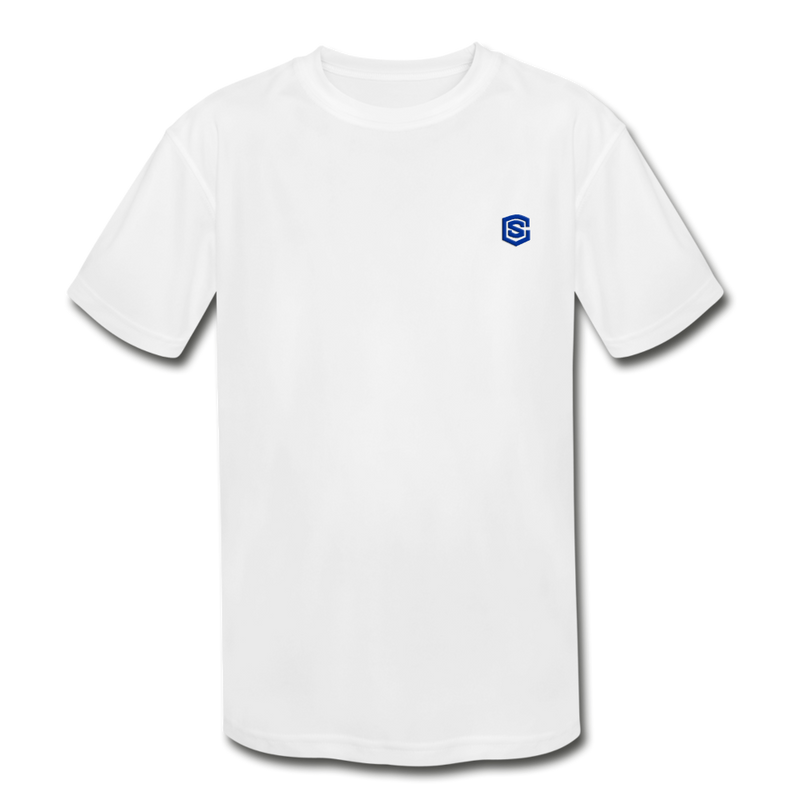 Kids' Moisture Wicking Performance T-Shirt  WITH BLUE  LOGO - white