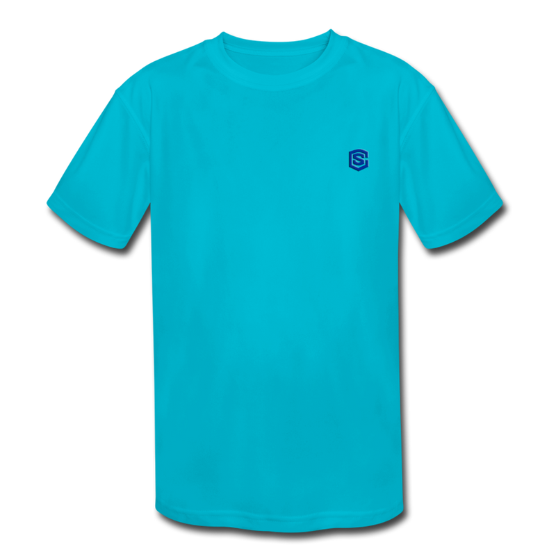 Kids' Moisture Wicking Performance T-Shirt  WITH BLUE  LOGO - turquoise