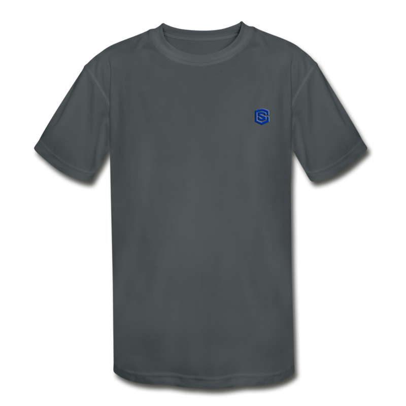 Kids' Moisture Wicking Performance T-Shirt  WITH BLUE  LOGO - charcoal