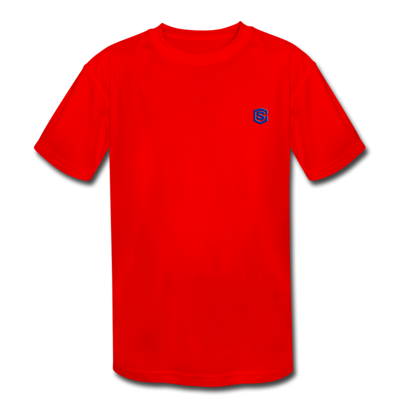 Kids' Moisture Wicking Performance T-Shirt  WITH BLUE  LOGO - red