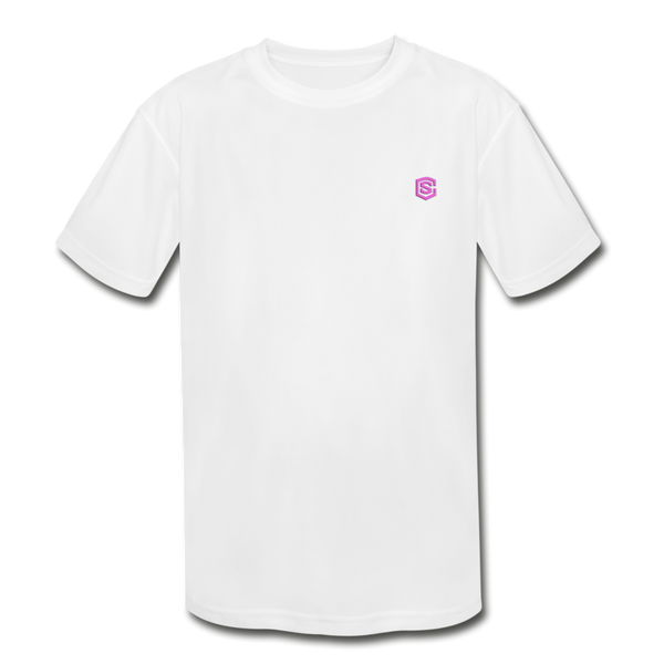 Kids' Moisture Wicking Performance T-Shirt  WITH PINK  LOGO - white