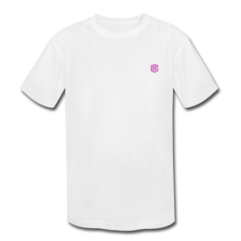 Kids' Moisture Wicking Performance T-Shirt  WITH PINK  LOGO - white