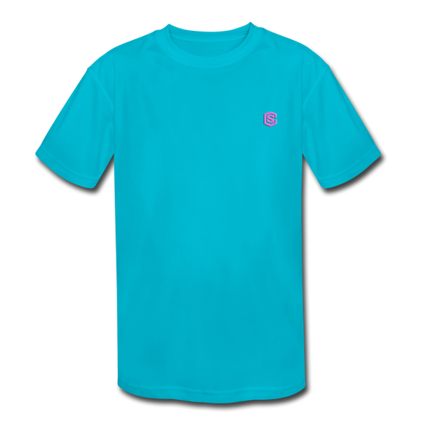 Kids' Moisture Wicking Performance T-Shirt  WITH PINK  LOGO - turquoise