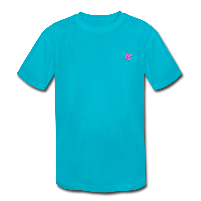 Kids' Moisture Wicking Performance T-Shirt  WITH PINK  LOGO - turquoise