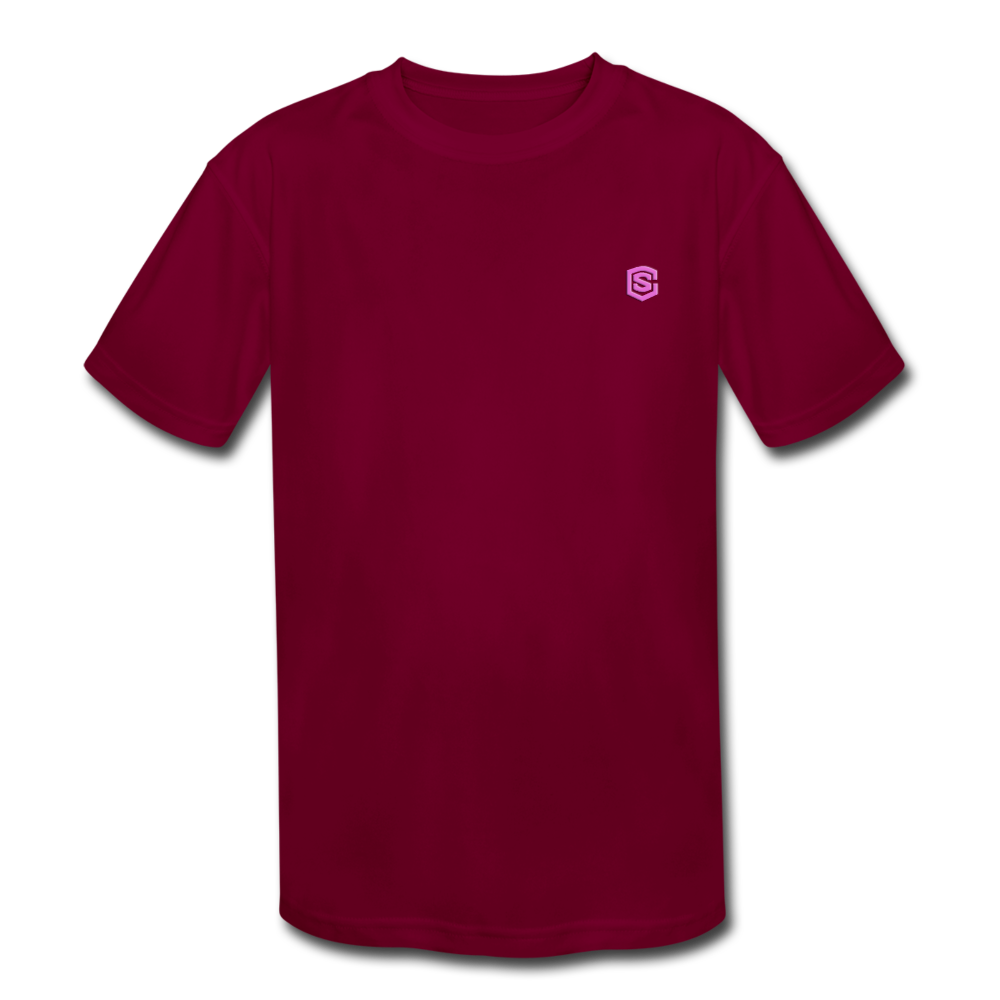 Kids' Moisture Wicking Performance T-Shirt  WITH PINK  LOGO - burgundy
