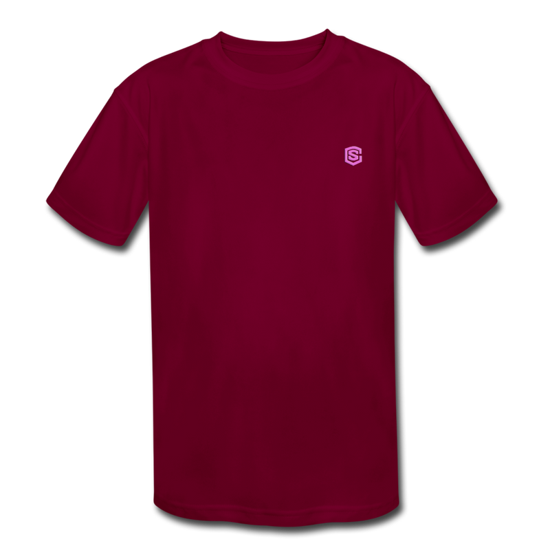 Kids' Moisture Wicking Performance T-Shirt  WITH PINK  LOGO - burgundy