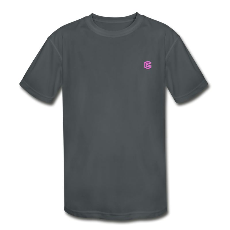 Kids' Moisture Wicking Performance T-Shirt  WITH PINK  LOGO - charcoal