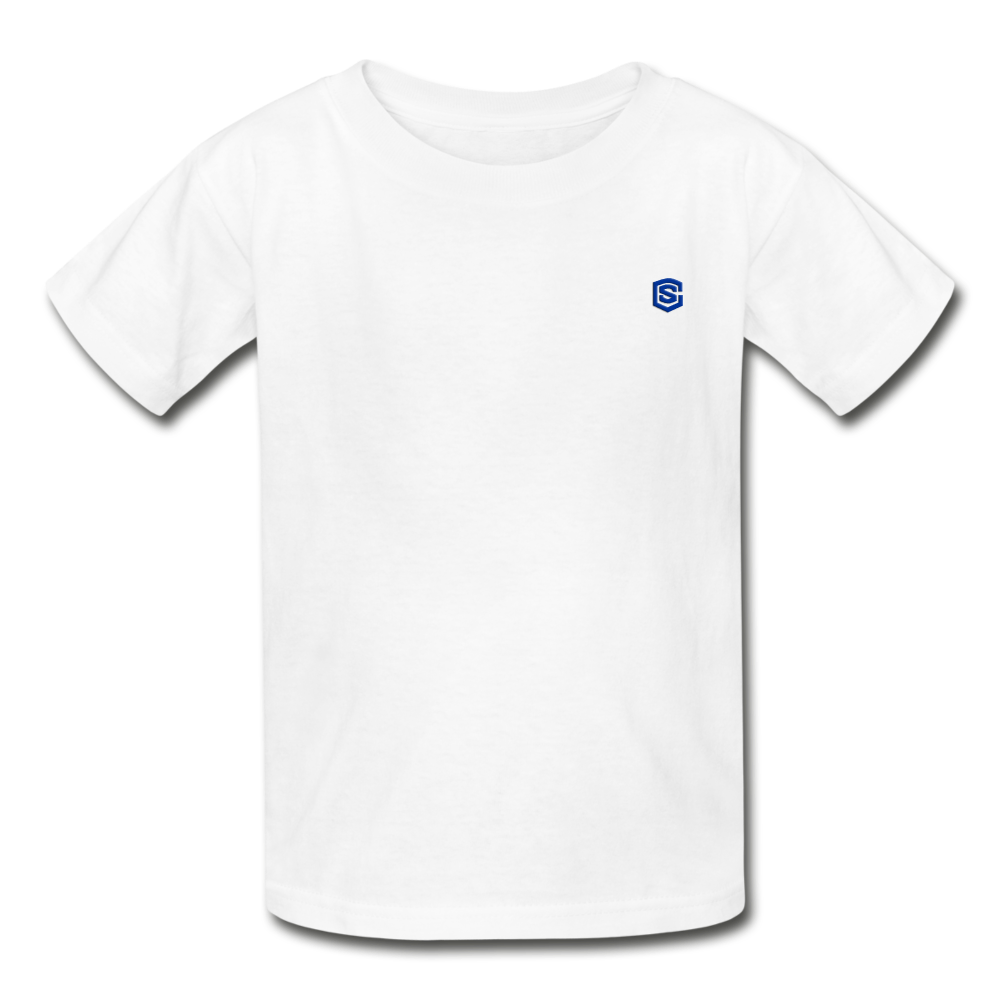 Hanes Youth Tagless T-Shirt   WITH BLUE  LOGO - white