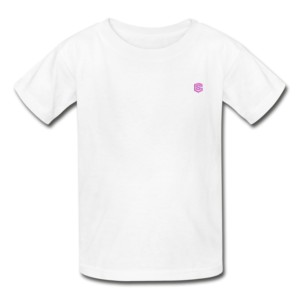 Hanes Youth Tagless T-Shirt   WITH  PINK  LOGO - white