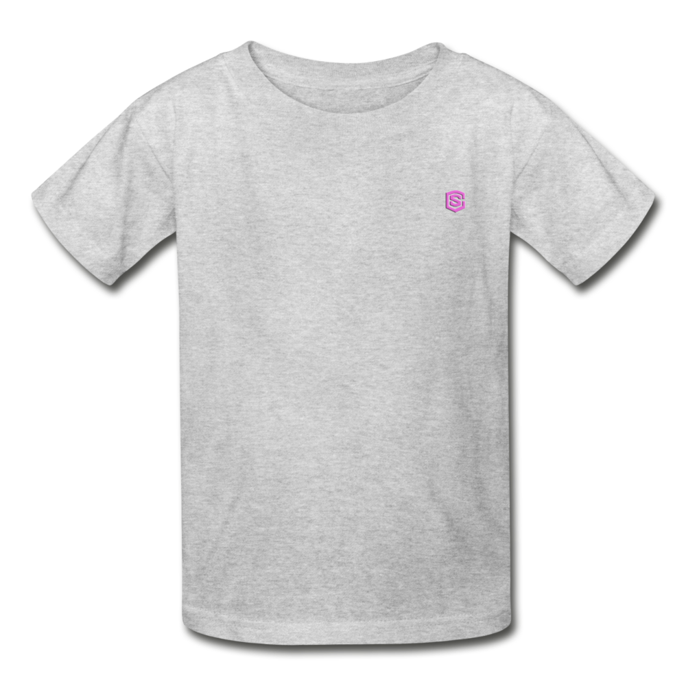 Hanes Youth Tagless T-Shirt   WITH  PINK  LOGO - heather gray