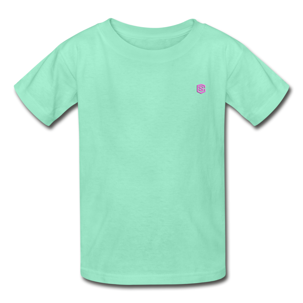 Hanes Youth Tagless T-Shirt   WITH  PINK  LOGO - deep mint