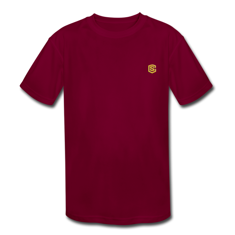 Kids' Moisture Wicking Performance T-Shirt   WITH GOLD  LOGO - burgundy