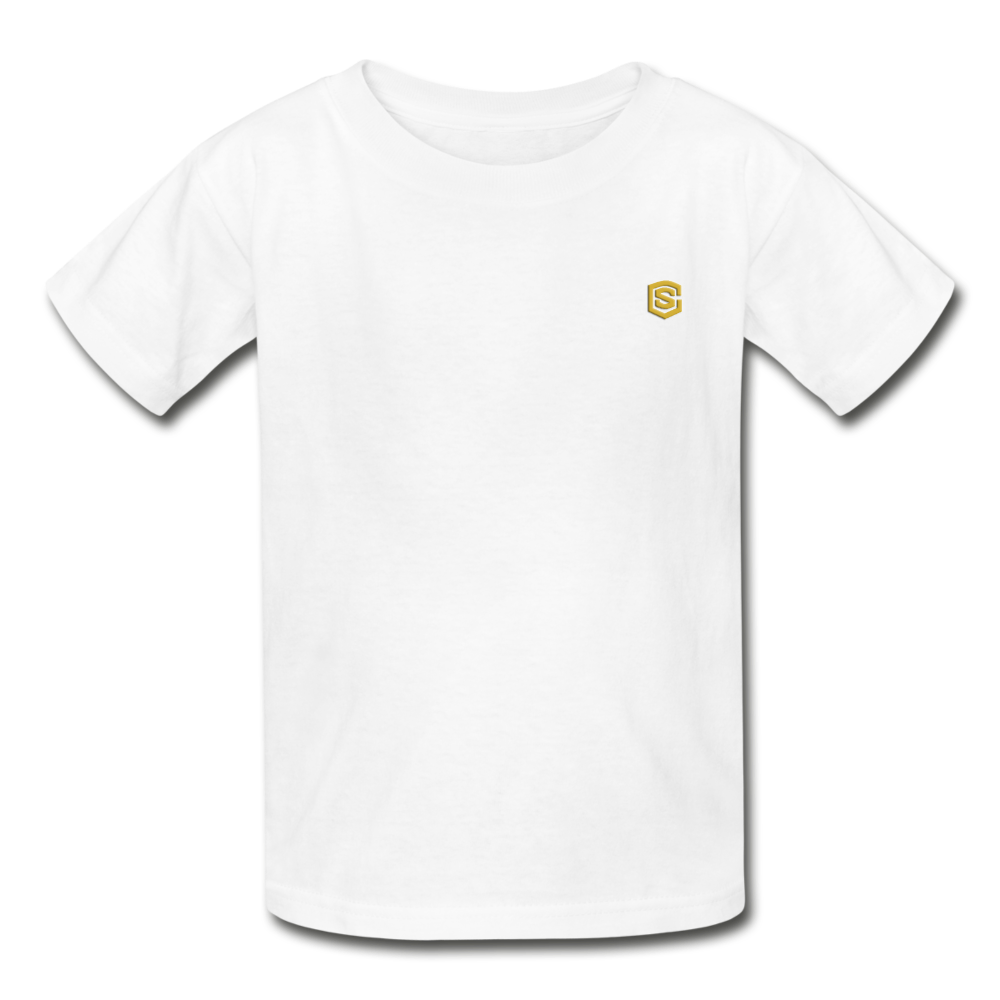 Hanes Youth Tagless T-Shirt   WITH  GOLD LOGO - white