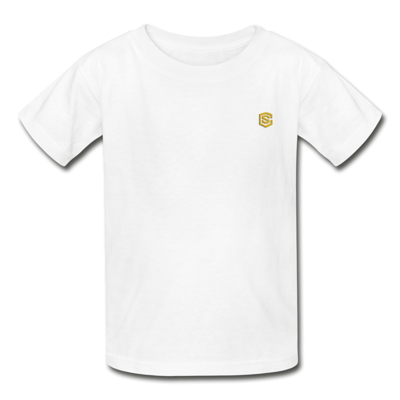 Hanes Youth Tagless T-Shirt   WITH  GOLD LOGO - white