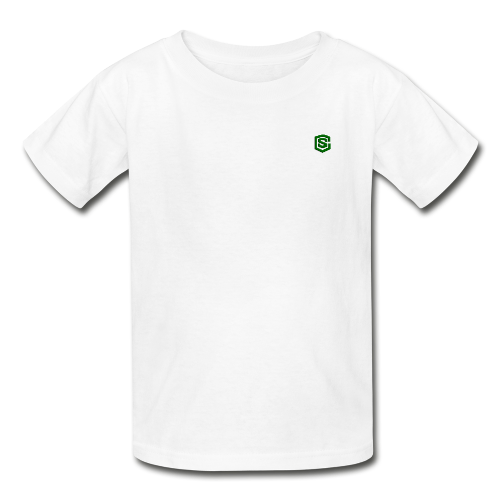 Gildan Ultra Cotton Youth T-Shirt   WITH  GREEN LOGO - white